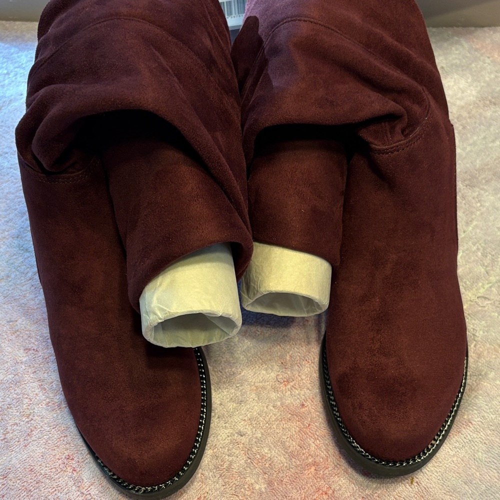 Franco Sarto Dark Burgundy Knee High Suede Boots - Picture 2 of 8